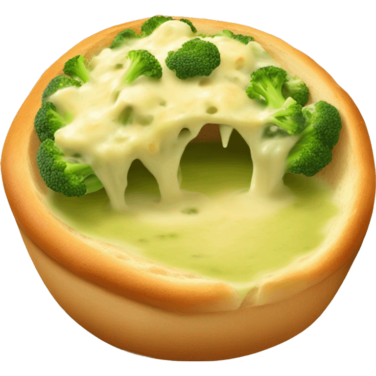 Broccoli cheese soup in a bread bowl emoji