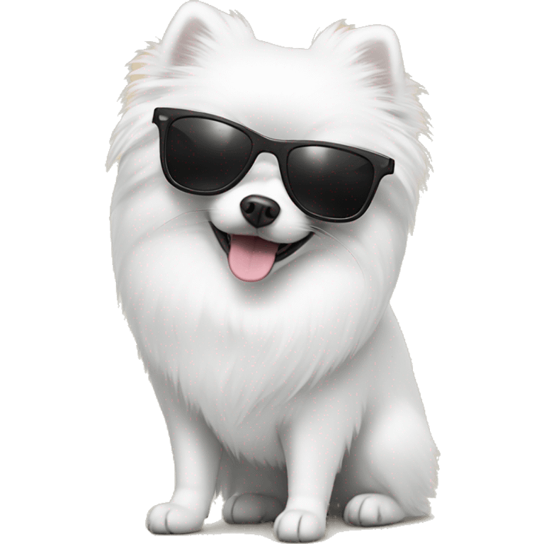 White pomeranian with black sunglasses emoji