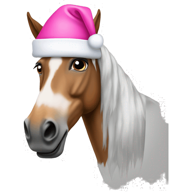 horse wearing pink santa hat emoji