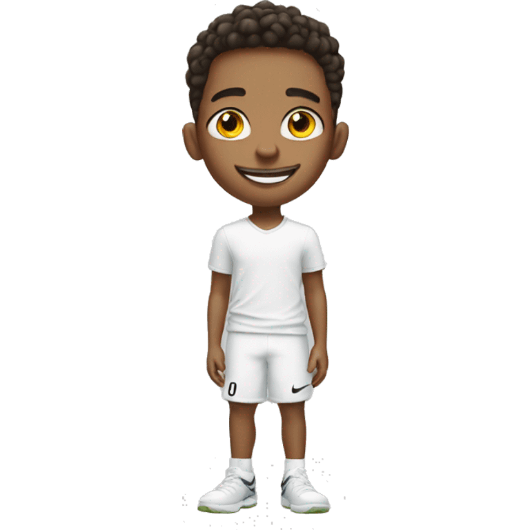 smiling boy in white Nike shirt emoji