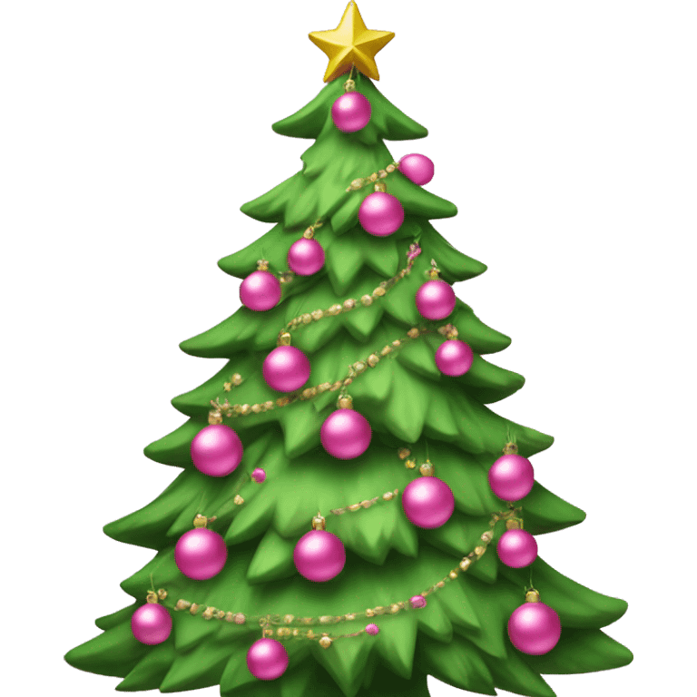 green christmas tree decorated in pink ornaments  emoji