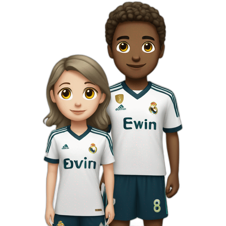 A boy and a girl in Real Madrid uniforms emoji