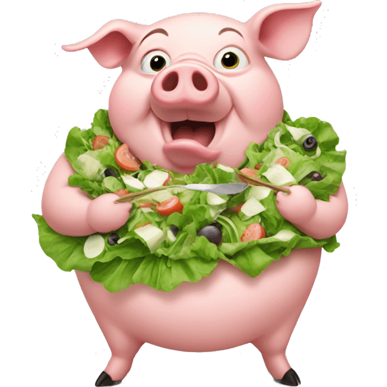 Fat and ugly pig eating salad emoji