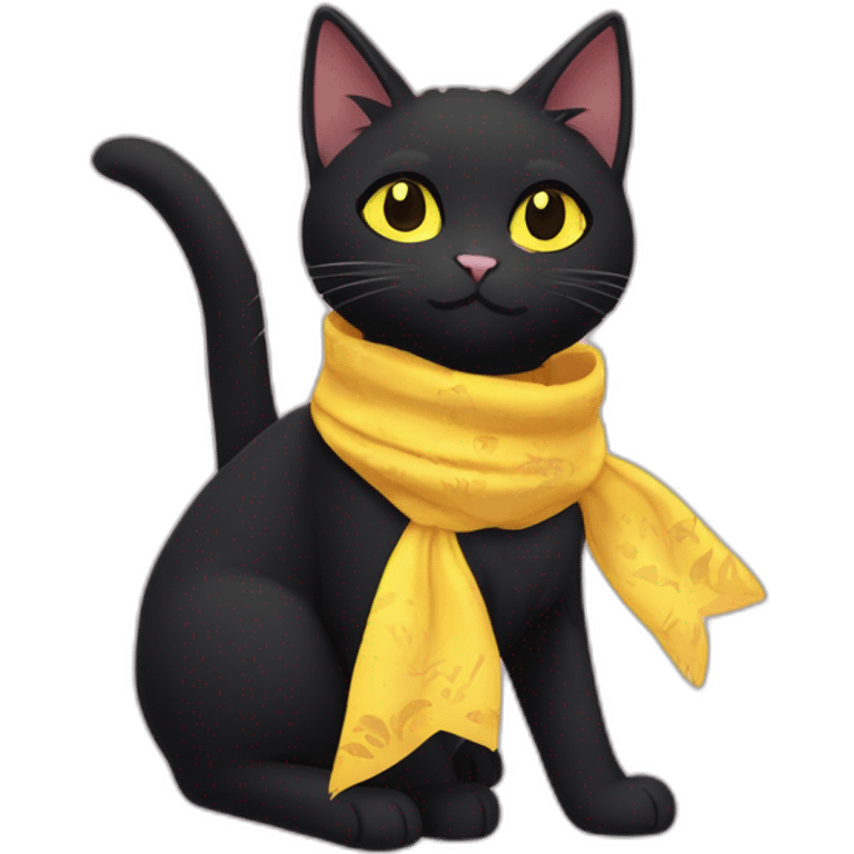 a black cat with yellow eyes and a bandanna around its neck, sora as a cat, kiki, anime cat, lineless, anime catgirl, emoji