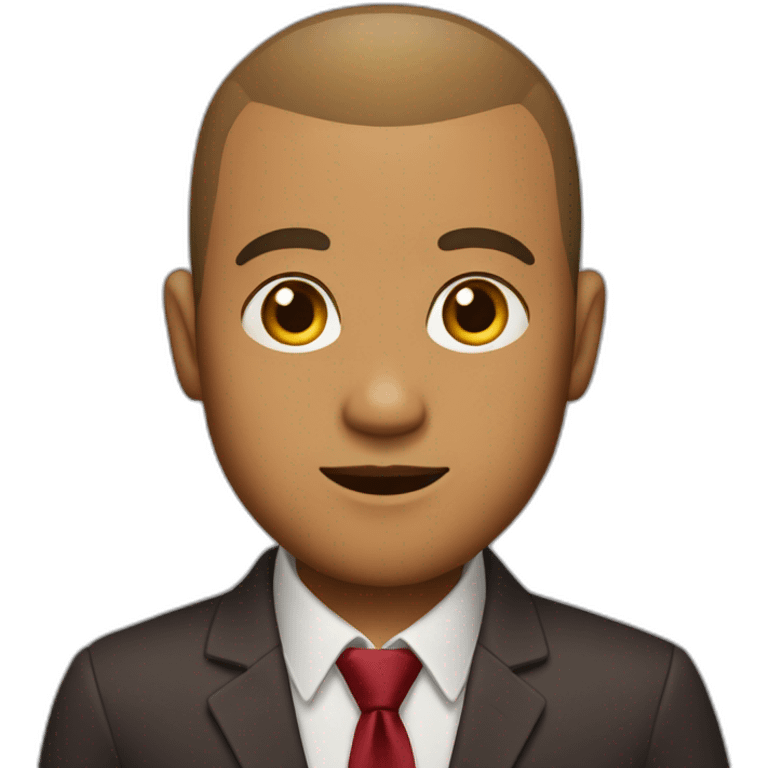 A man with caramel skin with a buzz cut wearing a maroon blazer with a red and yellow tie emoji