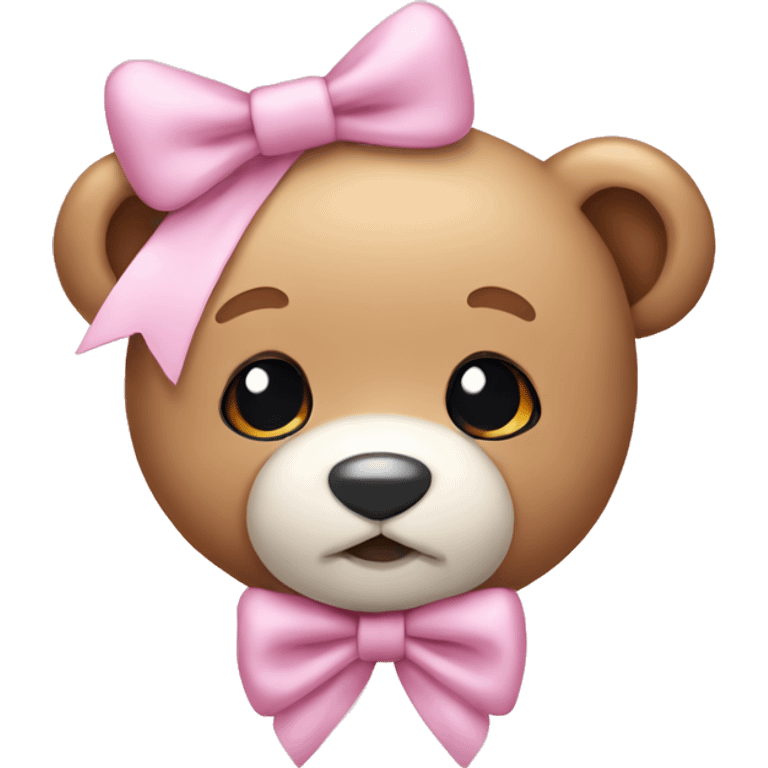 teddy bear plushy wearing a light pink hair bow emoji