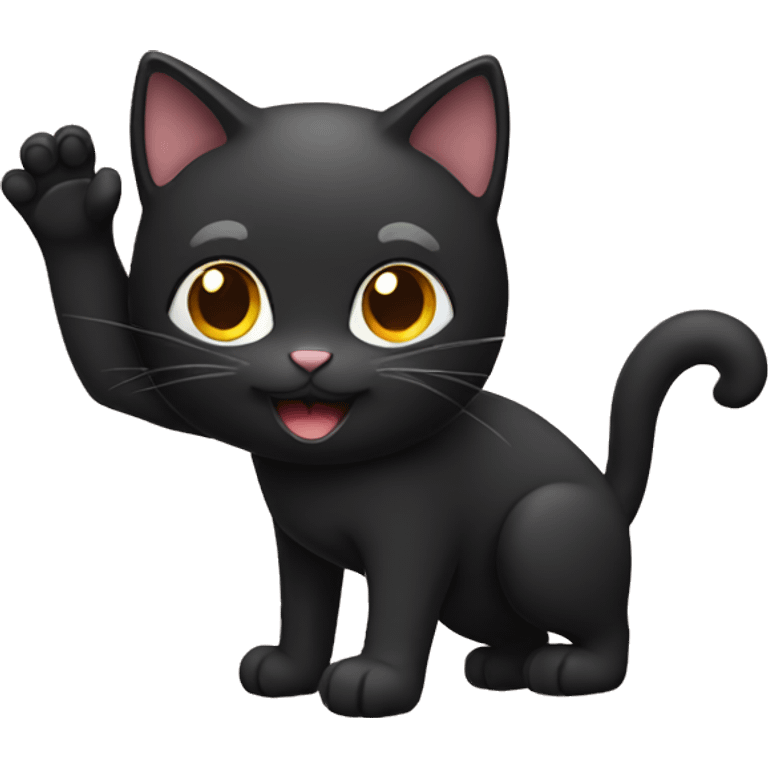 Black cat waving hello emoji