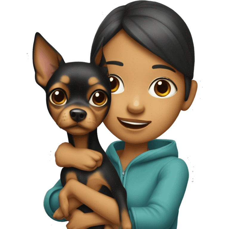 toy terrier with a girl in his arms emoji