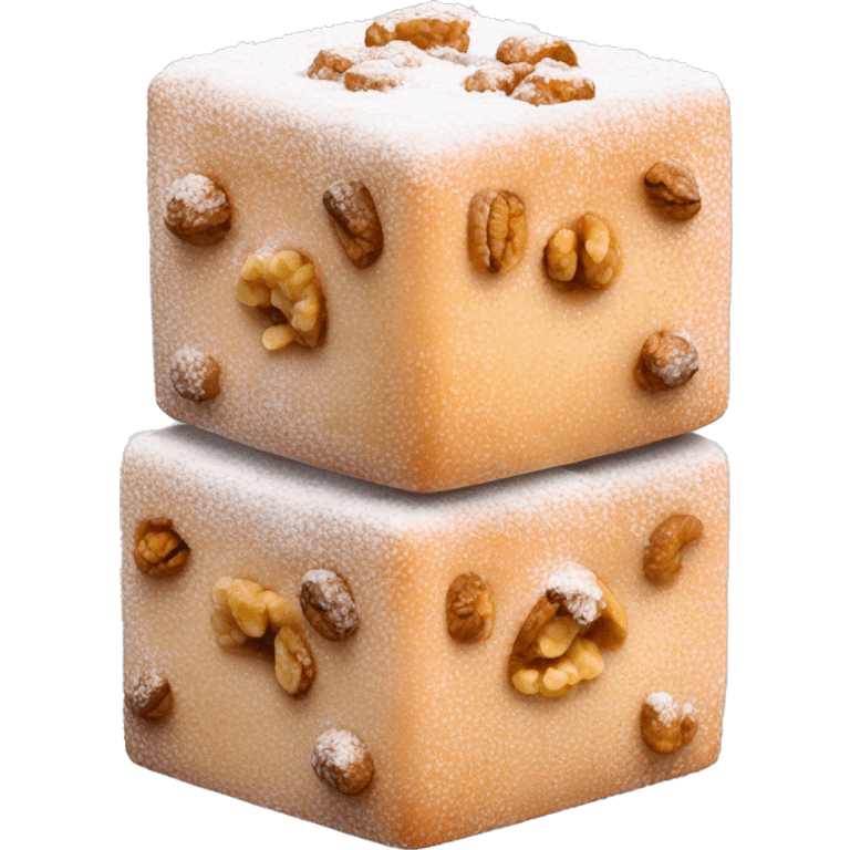 Turkish delight stacked cubes with chopped walnuts and covered with powdered sugar  emoji