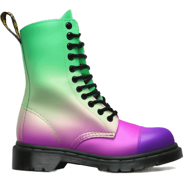 Realistic isolated top view of a pair of black,pistachio green,mint green,emerald green,purple and pink ombre Dr.Martens Combat Boots. emoji