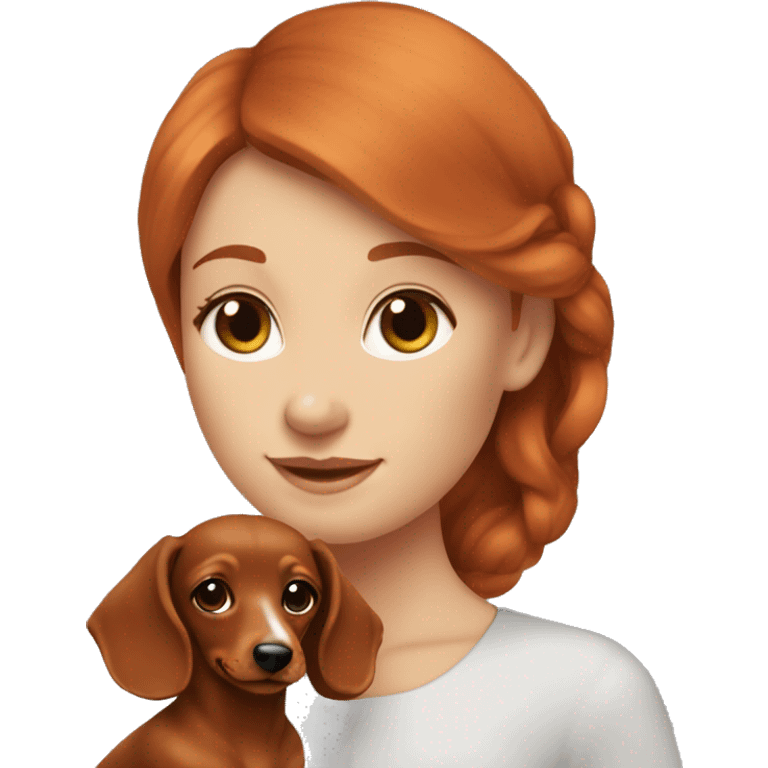 Redhead 👩🏼‍🦰 women with puppy longhair dachshund fair colours in front of her emoji