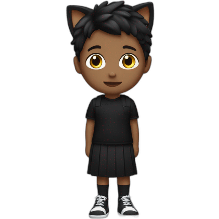 Boy with a black skirt, a black crop top, long socks and cat hears on his head emoji