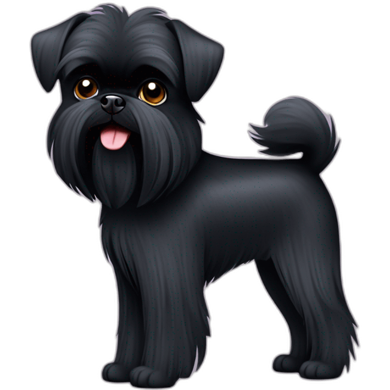 This Affenpinscher is a freshly groomed, black dog with a closely cropped coat. It's neatly trimmed all over and exudes a sleek, polished appearance. emoji