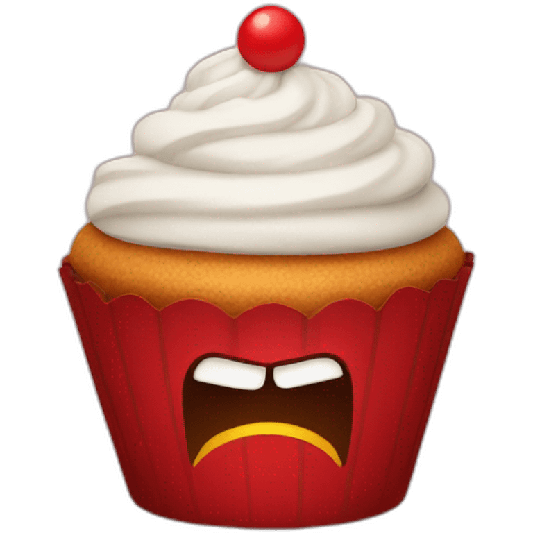 Angry red cupcake emoji