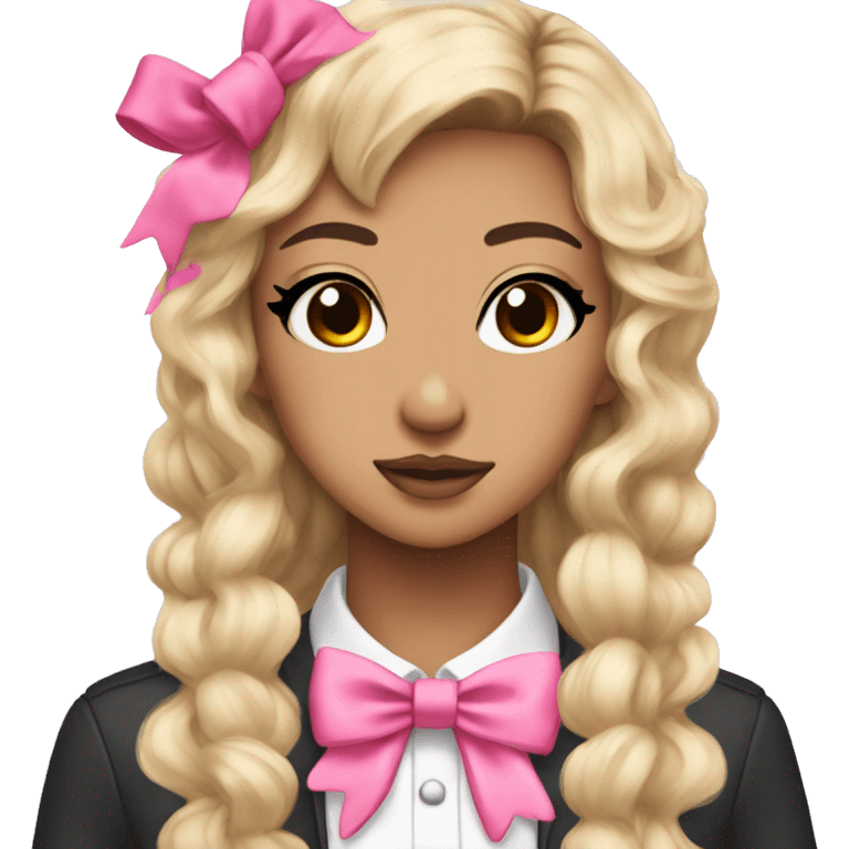 person with gyaru makeup and pink bows emoji