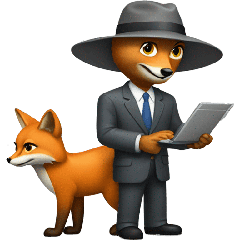 Anthropomorphic fox journalist interviewing emoji