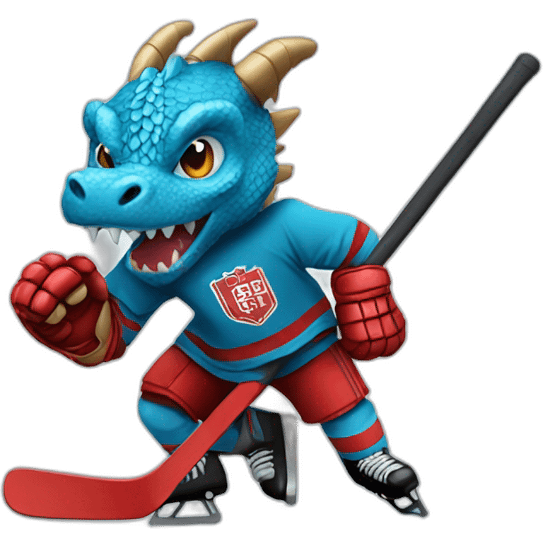 Dragon playing ice hockeY emoji