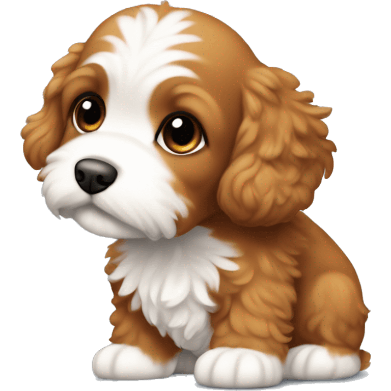 brownish orange cockapoo puppy in colour, with white fur in her stomach and chin, and feet emoji