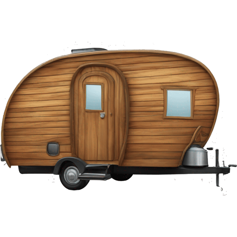 Realistic vintage round wooden travel trailer isolated.  emoji