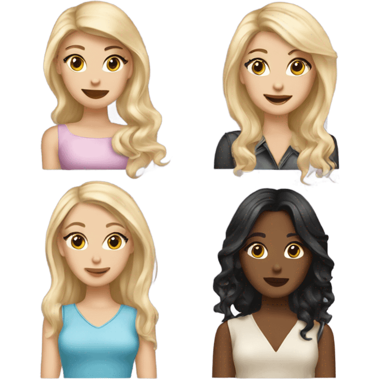 Five fashionable girls: two blondies, two are with brown hair and one is with black hair emoji