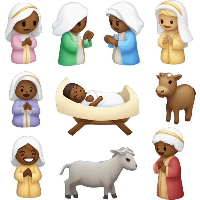 Nativity scene, baby on a manger, Mary and Joseph emoji