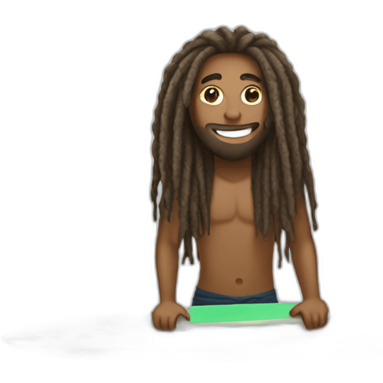 dude with dreadlocks on surfboard emoji