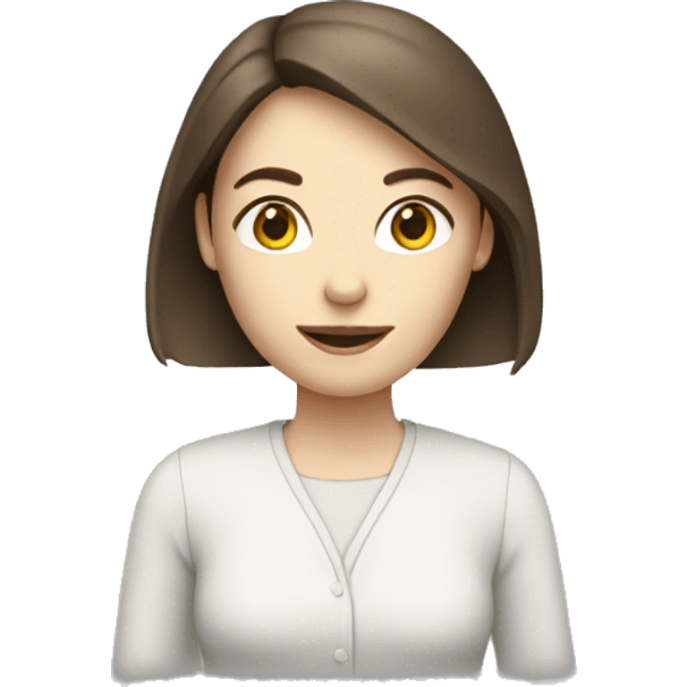 Pale brunette woman holding tablet emoji