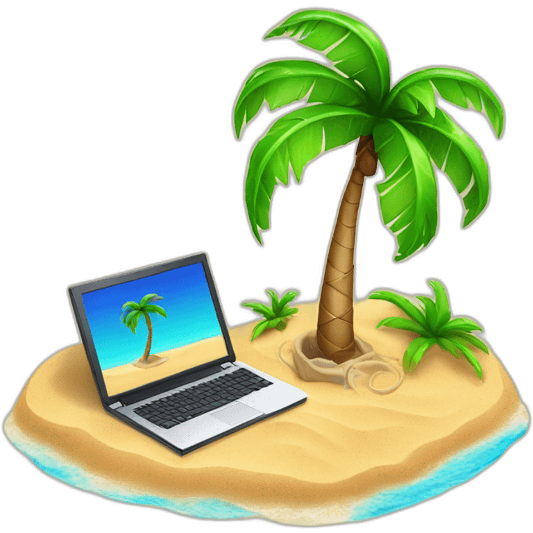 Palm Tree On island with a computer on the sand thats playing a game emoji