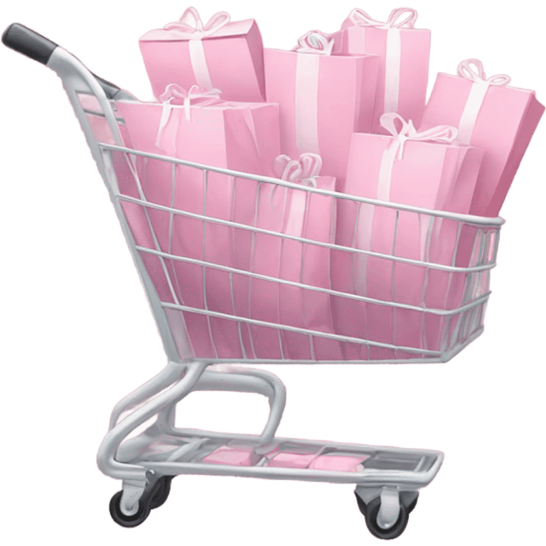 shopping cart full of light pink gift bags emoji