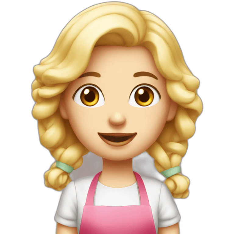 Blond girl in apron makes macaroon emoji