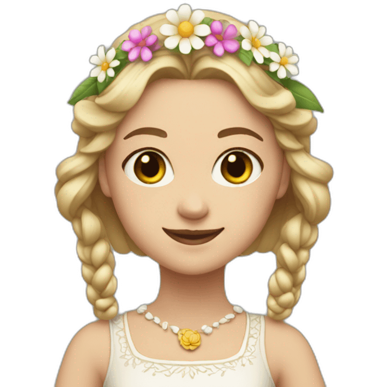 white girl in folk costume with flower crown dancing emoji