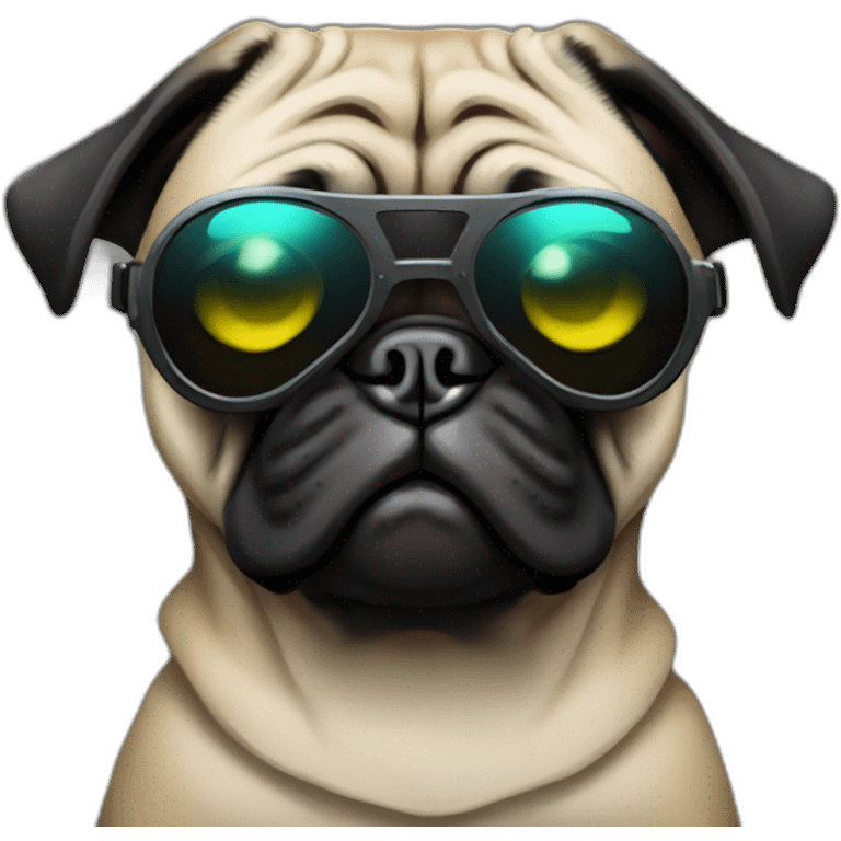 pug with black sunglasses and wearing a cyberpunk suit emoji