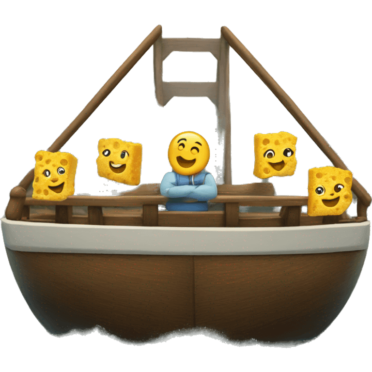 tre sponges play bridge on a boat emoji