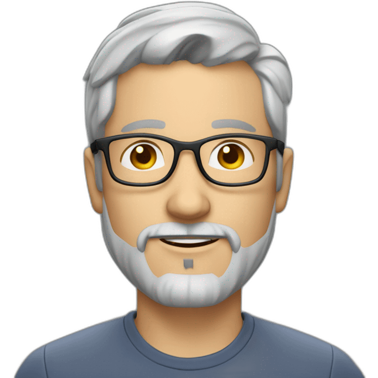 40 year old Caucasian man with browline glasses, grey hair and a goatee emoji