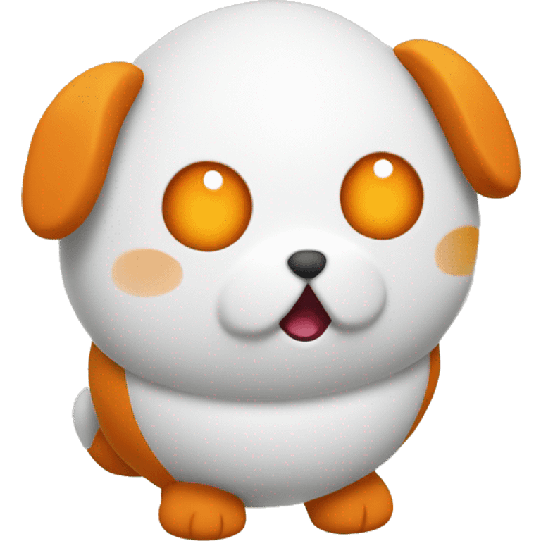 Create an emoji-style image of Clicky, the plush toy mascot with an orange map pin shape (hex code #EA5631), featuring a white round face and cute facial features emoji