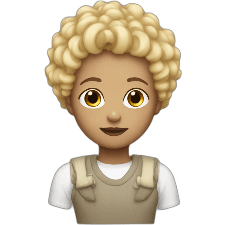 Black curly Kid and blond white mother emoji