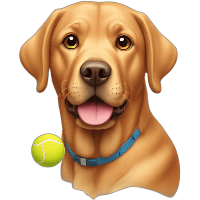 Red labrador with holding a tennis ball emoji