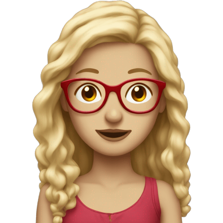 long blonde haired girl with freckles with RED glasses emoji