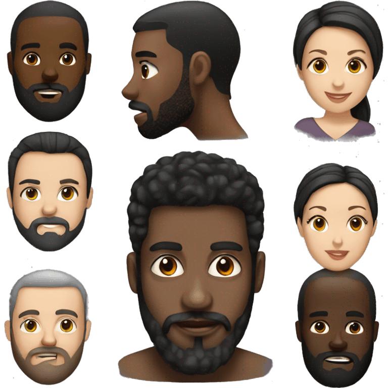 white woman black hair kissing black man with beard emoji