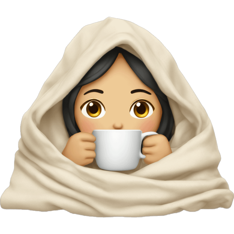 asian girl inside a blanket sipping coffee eyes closed emoji