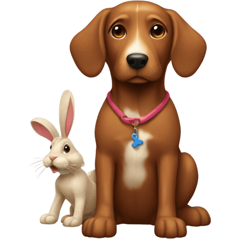 Brown dog with rabbit toy emoji