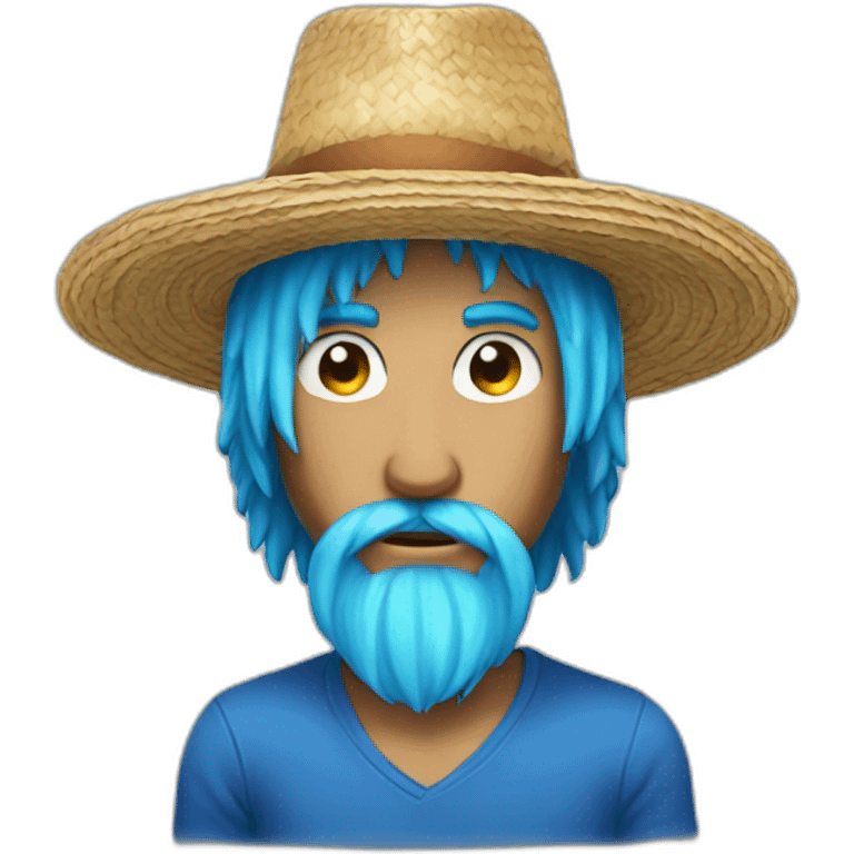 a man with straw hat and mane blue hair emoji