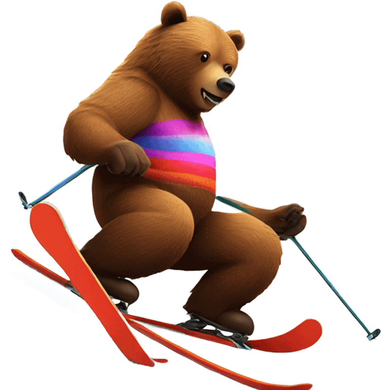 Grizzly bear skiing down mountain made of skittles emoji