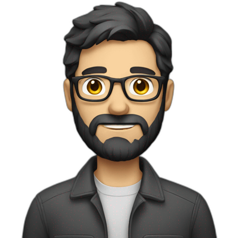 a dark-haired guy with glasses and a beard in a repairman's suit emoji