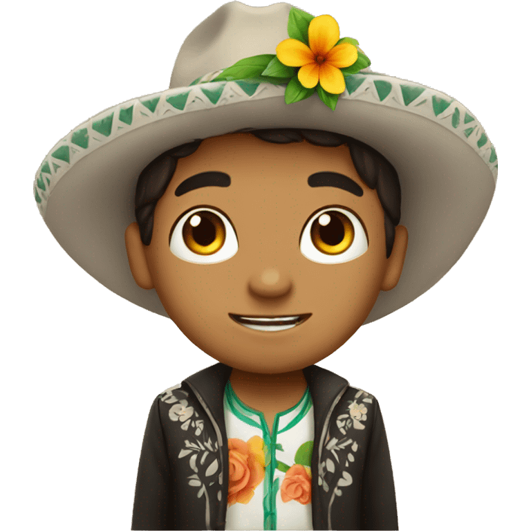 Cute mexican boy with flower emoji