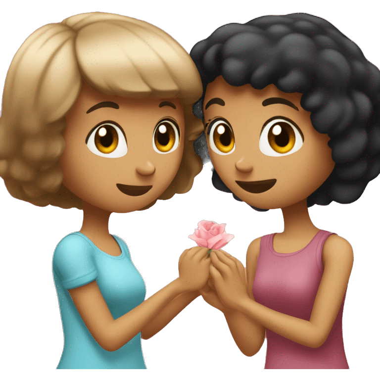 Brown haired girl proposing to black haired girl emoji