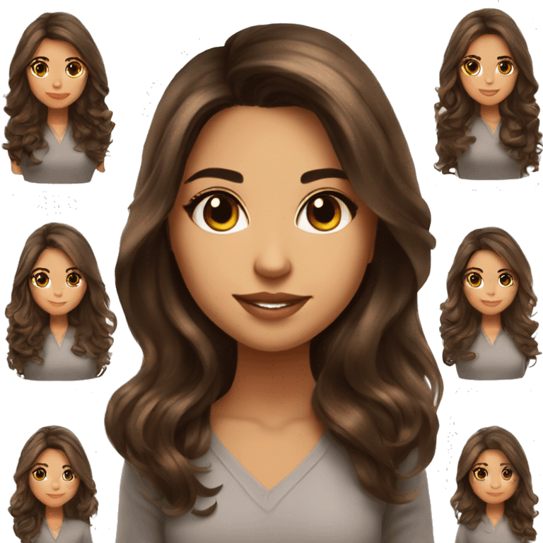 Latina girl brown eyes with medium length voluminous brown hair with brown highlights balayage spa emoji