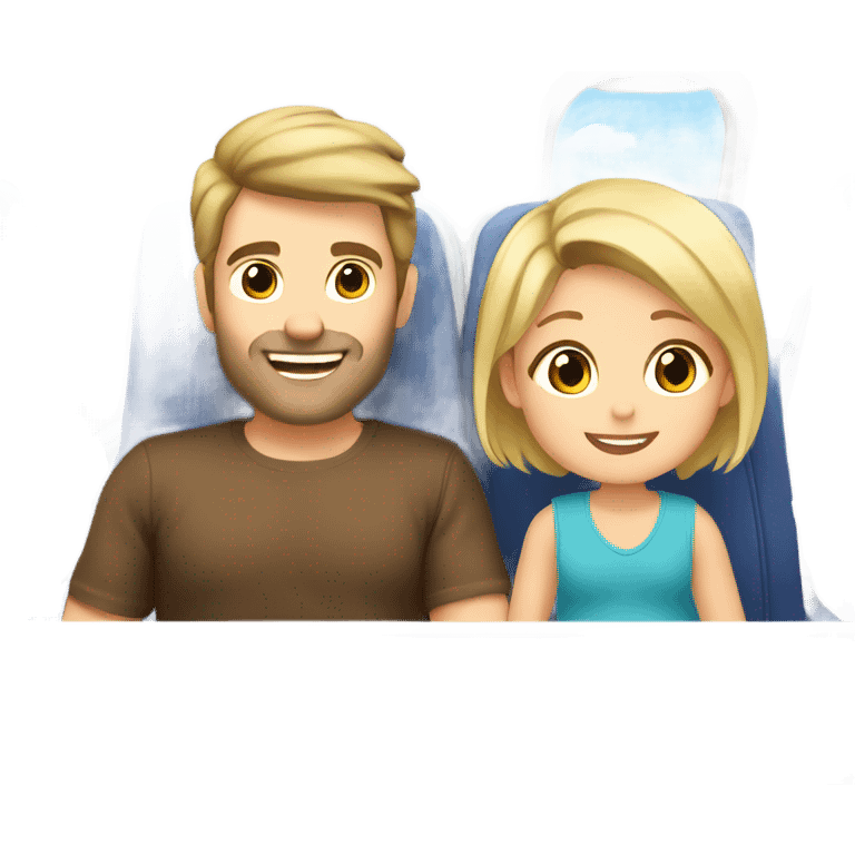 Blonde toddler and brown hair dad happy on plane ride to Japan emoji