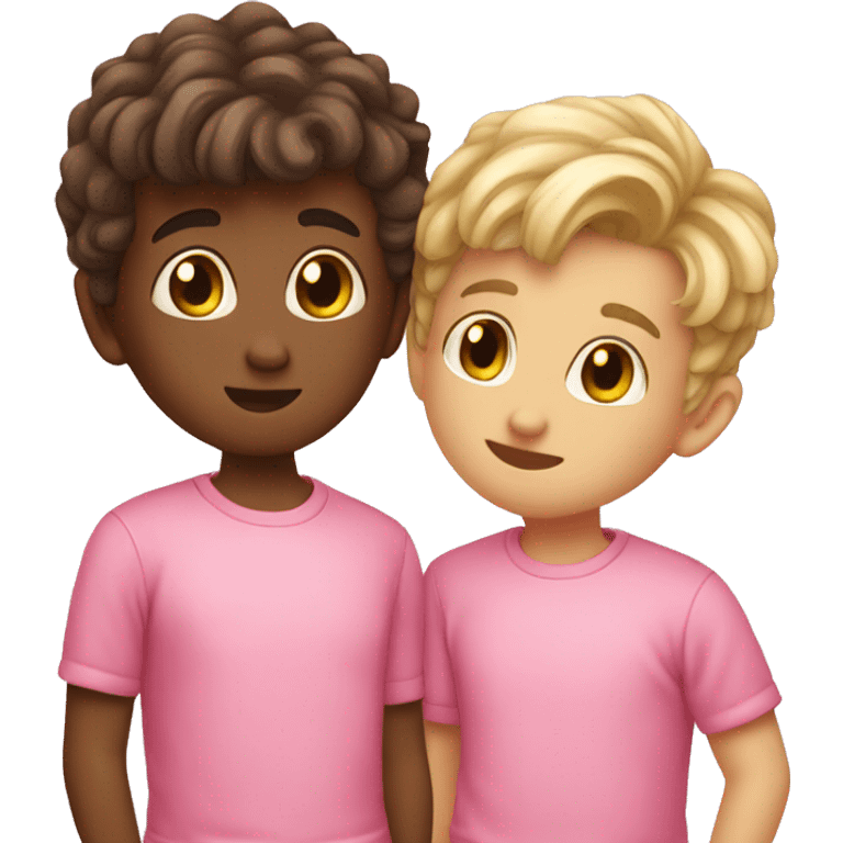 Two cute boys kissing wearing pink skirts emoji