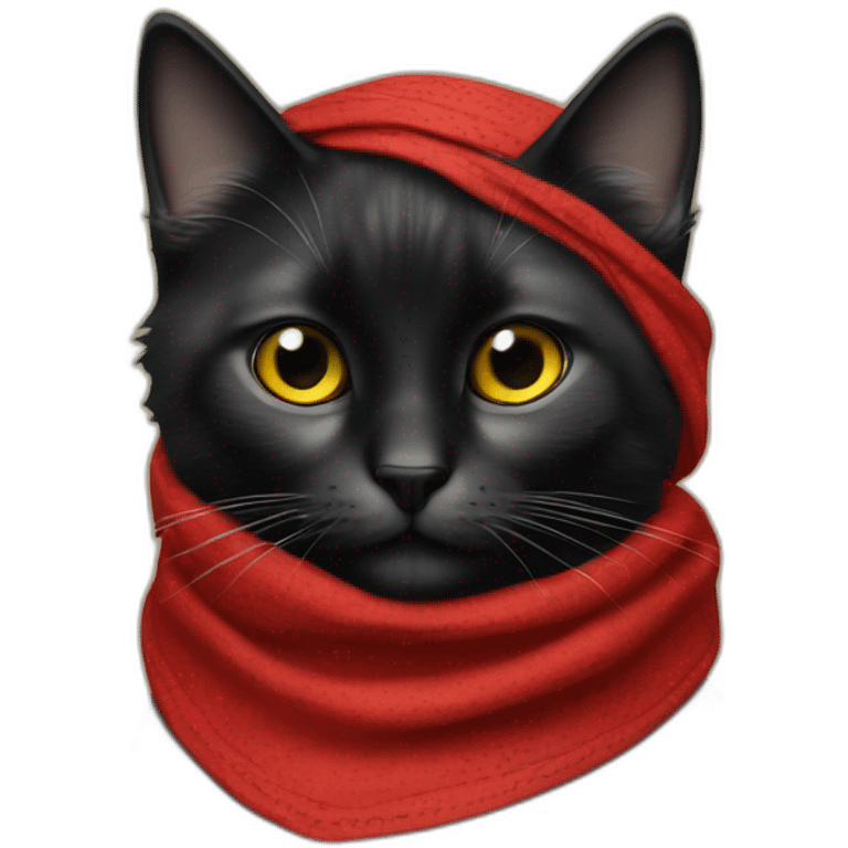 Un chat noir avec un bandana rouge emoji